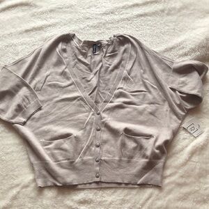 Relativity Taupe Button-Up Crop Cardigan